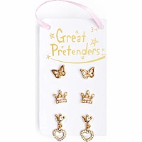 Boutique Royal Crown Studded Earrings, 3 Pr