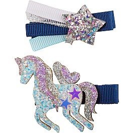 Boutique Navy Unicorn Star Hairclips