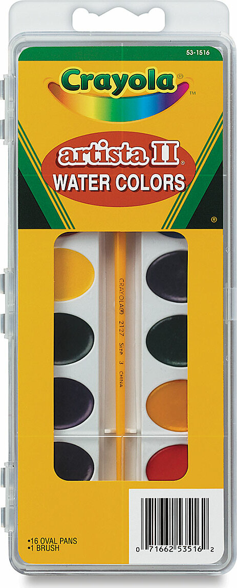 Crayola Artista 16 Semi-Moist Oval Pans Watercolor Set with Brush