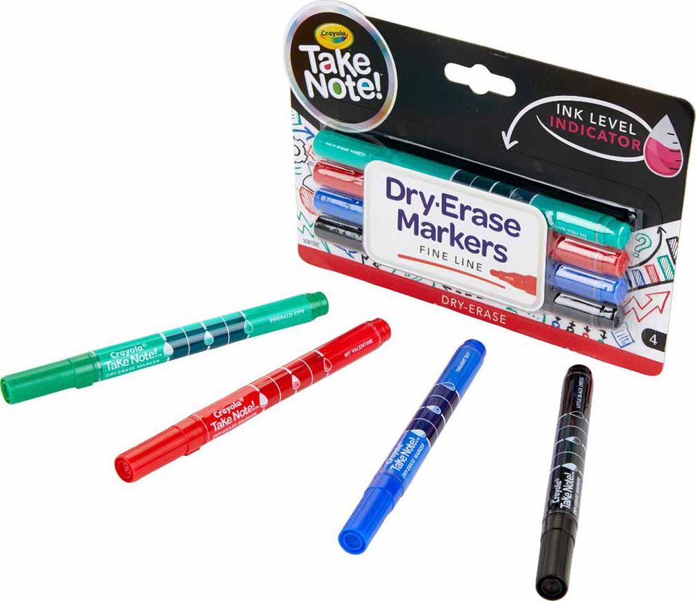 4 Ct. Take Note! Fine Line Dry-Erase Markers, Colored - Cheeky Monkey Toys