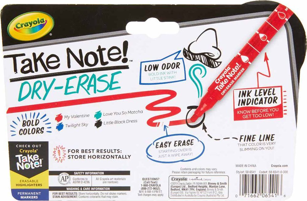 4 Ct. Take Note! Fine Line Dry-Erase Markers, Colored - Cheeky Monkey Toys