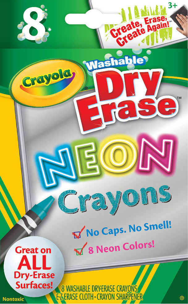 8 Ct. Dry-Erase Crayons, Neon, Large Size - Franklin's Toys