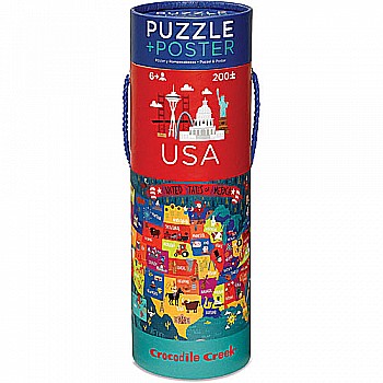 200pc Puzzle and Poster - USA Map  