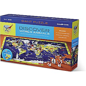 Crocodile Creek Discover World Animals Learn + Play 100 piece Jigsaw Floor Puzzle and 21 Figures, 36"