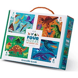 Crocodile Creek "Four Puzzles: Dinosaurs" (24, 36, 48, 72 pc 4 in 1 Puzzles)