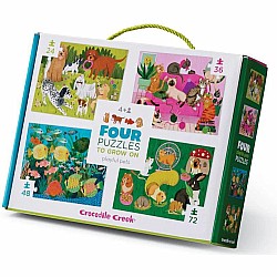 Crocodile Creek "Four Puzzles: Playful Pets" (24, 36, 48, 72 Pc 4 in 1 Puzzles)
