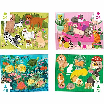 Crocodile Creek "Four Puzzles: Playful Pets" (24, 36, 48, 72 Pc 4 in 1 Puzzles)