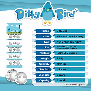 Ditty Bird AG10 Batteries - 10 Pack