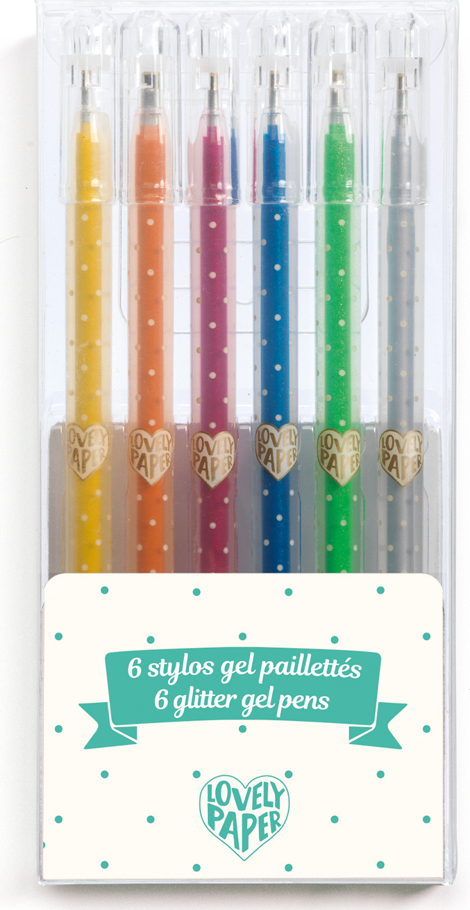 Djeco 6 Glitter Gel Pens - Building Blocks