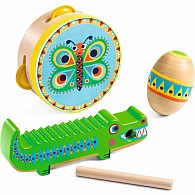 DJECO Animambo Tambourine, Maracas, Guiro Instrument Set