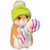 Holiday Hamster with Winter Hat and Candy Cane