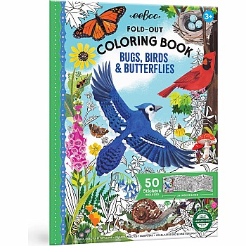 Fold Out Coloring Book, Bugs, Birds, and Butterflies