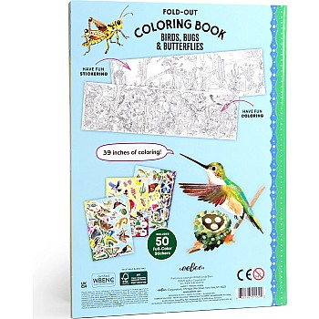 Fold Out Coloring Book, Bugs, Birds, and Butterflies