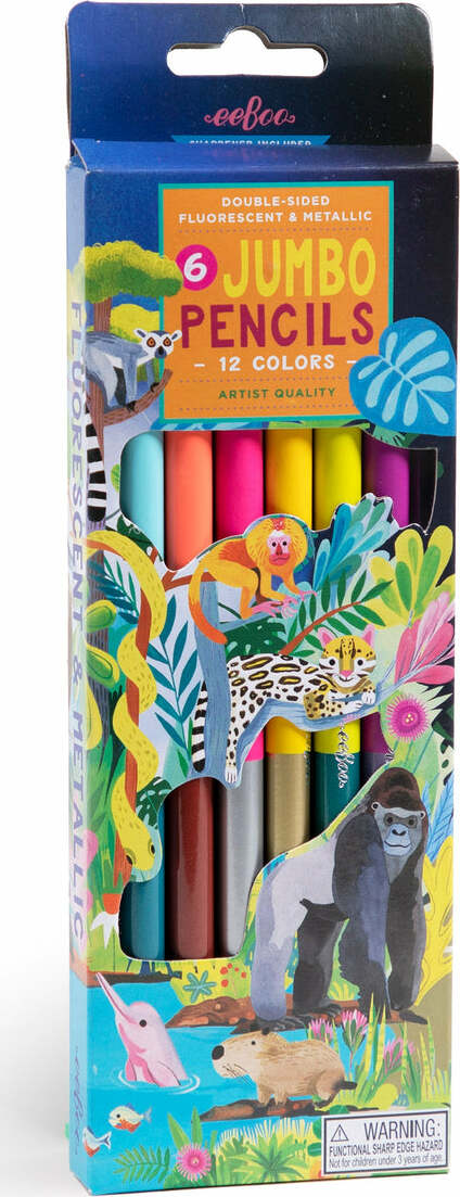 Rainforest, 6 ct Jumbo Double-Sided Color Pencils - Teaching Toys
