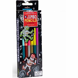 6 Jumbo Double Sided Pencils, Silver Robot 