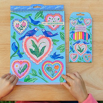 Hearts and Birds, 12 ct Fluorescent Color Pencils