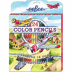 Red Airplane 24 Color Pencils Paper