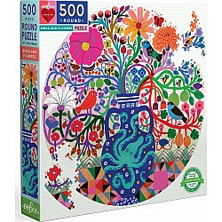 Eeboo "Birds And Flowers" (500 Pc Round Puzzle)