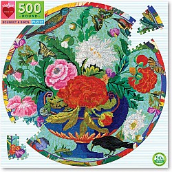 500 Piece Round Puzzle, Bouquet and Birds