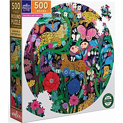 Eeboo "Jaguars and Butterflies" (500 Pc Round Puzzle)