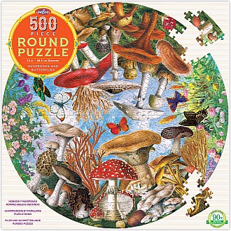 Mushrooms and Butterflies 500 Piece Round Puzzle