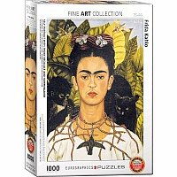 Mexican Realism Puzzles - Self-Portrait w/Thorn Necklace & Hummingbird by Frida Kahlo
