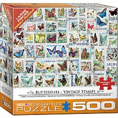 Butterflies Vintage Stamps 500 Large Pc Puzzle