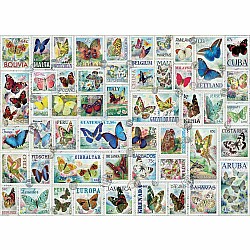 500 Piece Puzzle, Butterflies Vintage Stamps