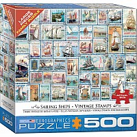 500 pc - Large Puzzle Pieces - Sailing Ships - Vintage Stamps