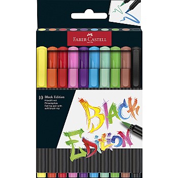 10Ct Felt Tip Brush Pen Black Edition Box