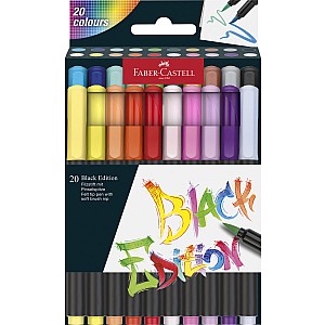 20Ct Felt Tip Brush Pen Black Edition Box