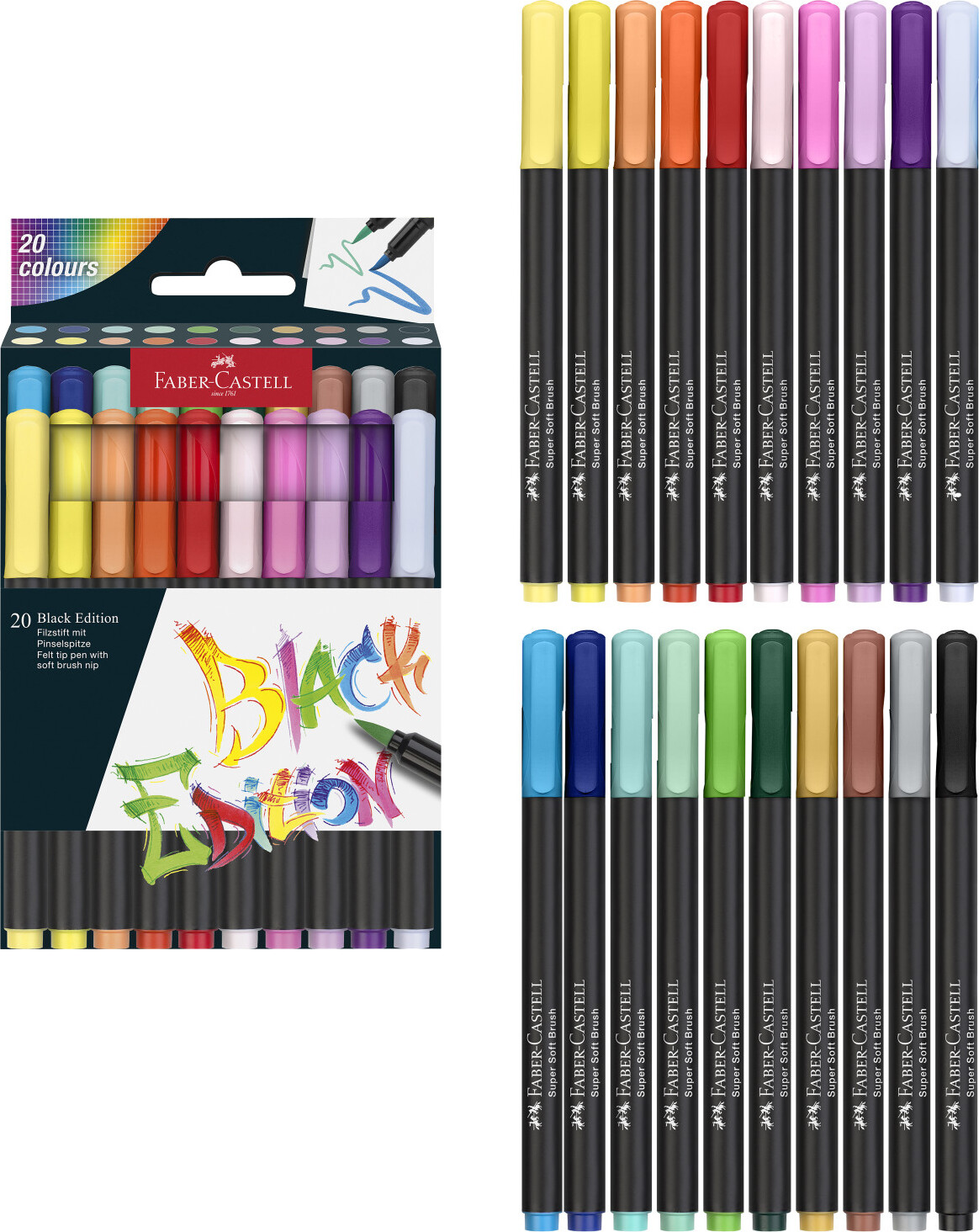20Ct Felt Tip Brush Pen Black Edition Box