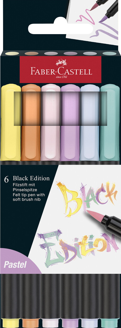 6Ct Felt Tip Brush Pen Black Edition Box