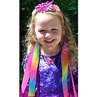 Rainbow Ribbon Headband - Fuchsia Flower and Candy Pink Ribbon
