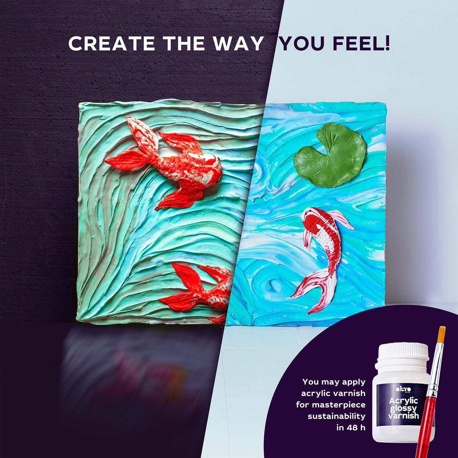 OKTO Sensory Art 3D Painting "Koi Carps" – 11.8" x 15.7" Canvas Kit