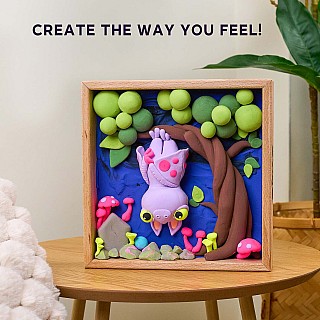 OKTO Little Worlds - Bat - Foam Air‑Dry Clay Wooden Art Kit (-8.3" Square) - Ages 8+