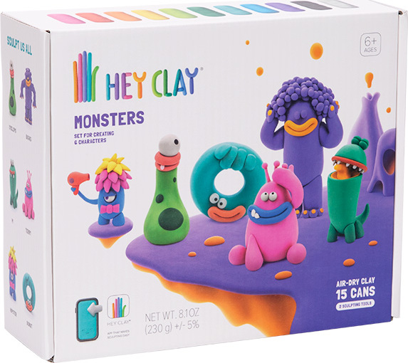 Hey Clay Monsters - 15 Can Modeling Air-Dry Clay - Fat Brain Toys - Dancing  Bear Toys
