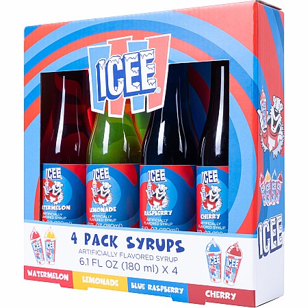 ICEE 4x6.1floz Syrup Watermelon/Lemon/Blue Rasperry/Cherry