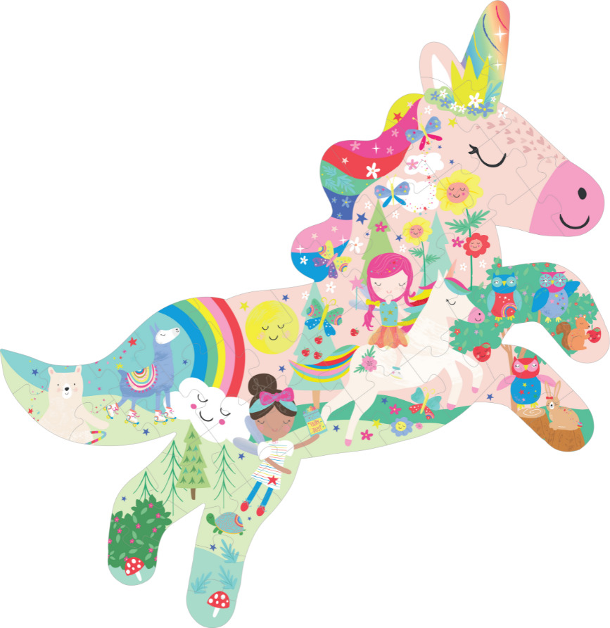 Rainbow Unicorn 40pc "Unicorn" Shaped Jigsaw with Shaped Box