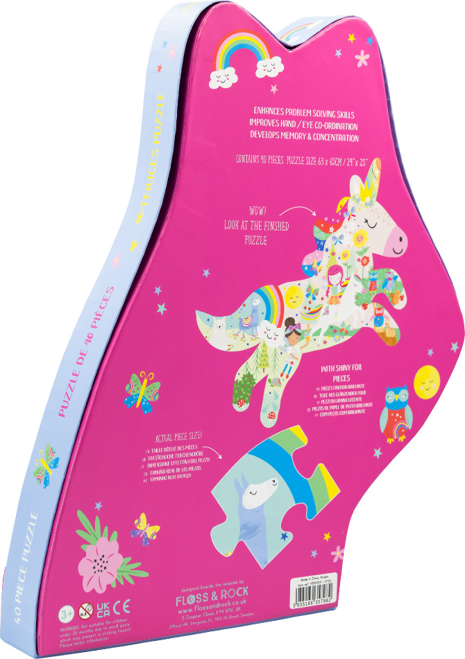 Rainbow Unicorn 40pc "Unicorn" Shaped Jigsaw with Shaped Box