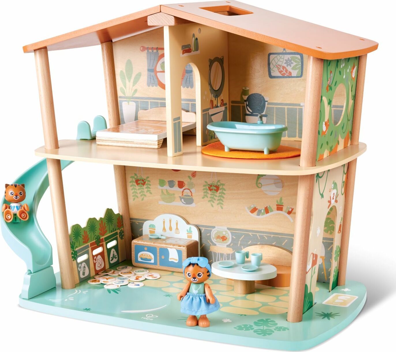 Hape Happy Family Dollhouse with Pet Set Doll Family Set Wooden Dolls House