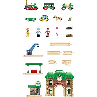 Wooden Retro Train & Station Set (DS)