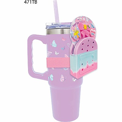 Stainless Steel Tumbler w/ Keychain Charm Bag, Tie Dye Butterfly (27 FL. oz/800mL)