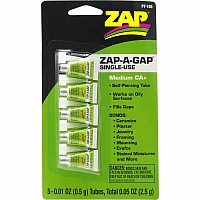 Zap-A-Gap Medium CA+ Single Use Tubes, 5 x 1/2 gram, Carded
