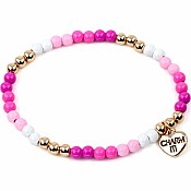 Gold Pink Stretch Bead Bracelet