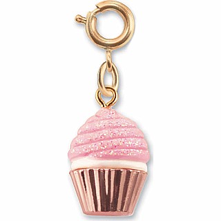 Gold Pink Glitter Cupcake Charm