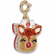 Gold Glitter Reindeer Charm