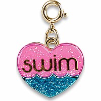 Gold Glitter Swim Heart Charm