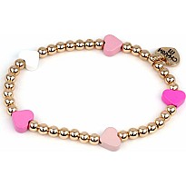 Gold Bead Pink Heart Stretch Bracelet