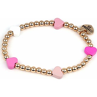 Gold Bead Pink Heart Stretch Bracelet